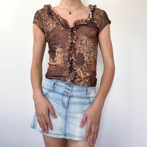 Y2k self esteem mesh graphic top